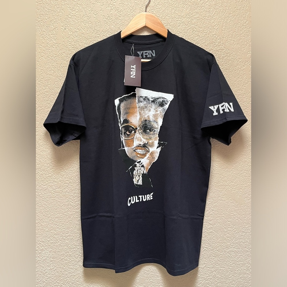 YRN Culture Migos Print Black T-Shirt Size Large NWT